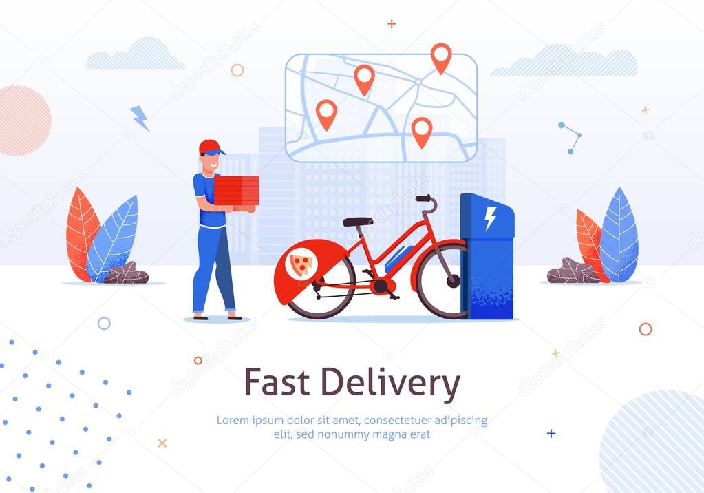 Fast Delivery Man Pizza Box Electric Bike Charging