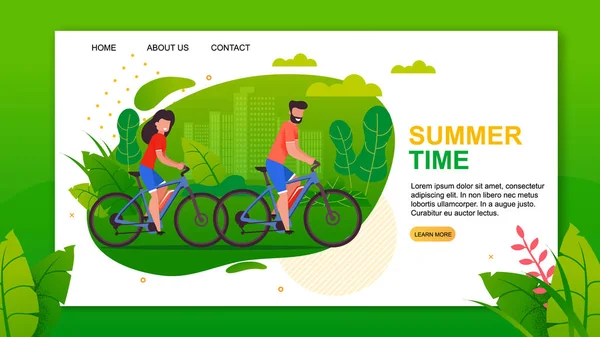 Letras de hora de verão e ciclistas Landing Page — Vetor de Stock