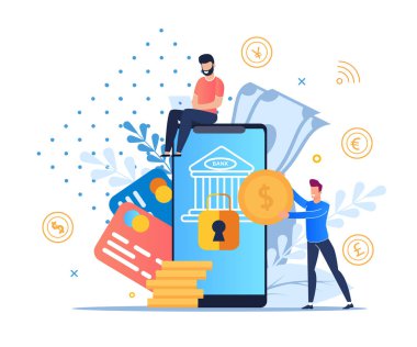 Düz modern mobil bankacılık vektör Illüstrasyon. 