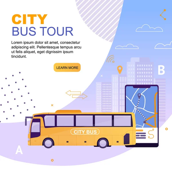 Vehículo de autobús urbano con aplicación de ruta en el mapa . — Archivo Imágenes Vectoriales