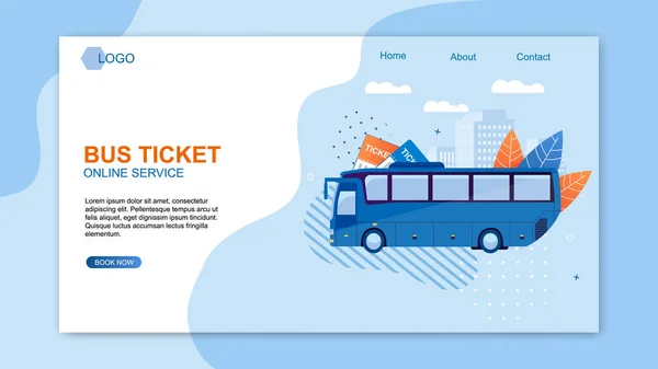 Bus Ticket Online Service Diseño Web Dibujos Animados Planos . — Vector de stock