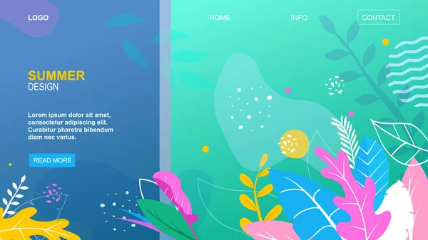 夏季设计蓝花绿叶背景 — 图库矢量图片
