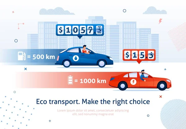 Toma la decisión correcta. Coche eléctrico vs gasolina Auto — Vector de stock