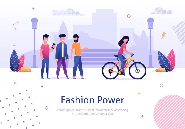 Moda poder hermosa mujer paseo electro bicicleta — Vector de stock