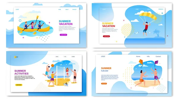 Tour Agency Landing Page Set Offer Fun Summer Time — Stock Vector