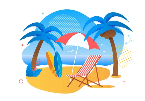 Zone de repos sur la plage tropicale pour les touristes Cartoon — Image vectorielle