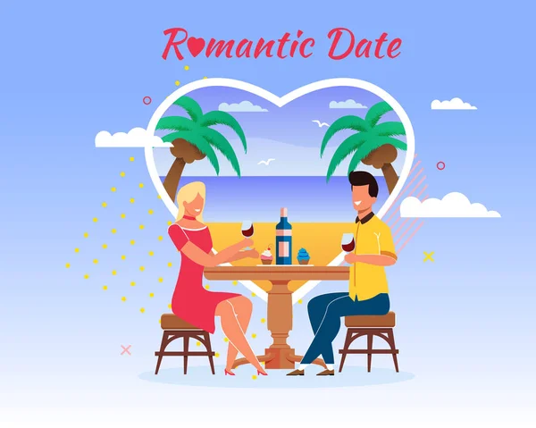 Kreskówka ludzie Sea plaża podróż romantyczny Data — Wektor stockowy