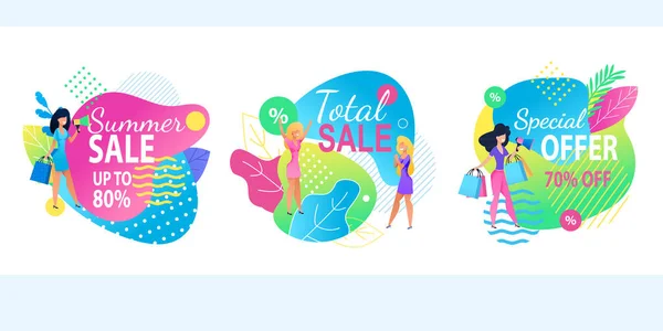Total Summer Sale Especial Oferta Banner Set Promo — Vetor de Stock