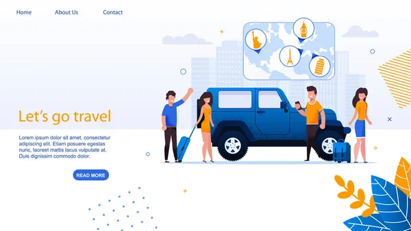 Agência de viagens de carro, Carshare Service Landing Page — Vetor de Stock