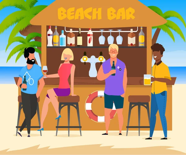 Cartoon People Relax at Beach Bar Illustration