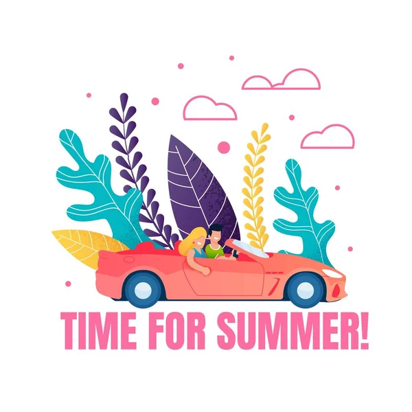 Tempo para motivação de verão e carro de condução de casal — Vetor de Stock