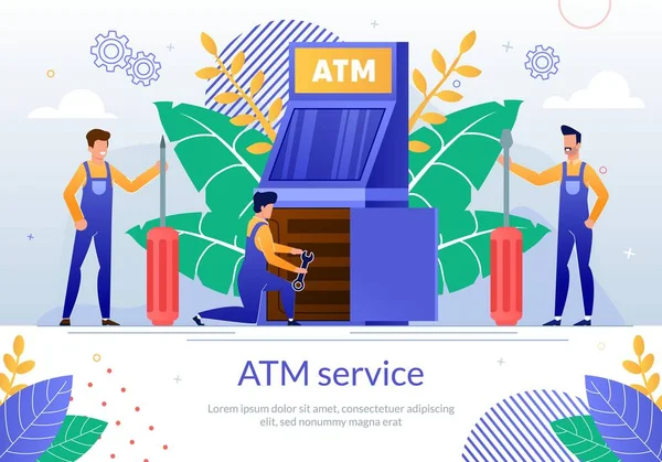 은행 ATM 수리 서비스 벡터 포스터 템플릿 — 스톡 벡터