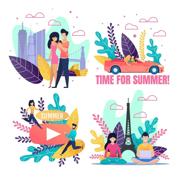 Motivational Summer Cartoon Illustration Set plat — Image vectorielle