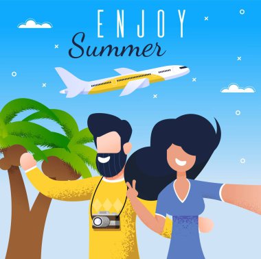 Enjoy Yaz Tatil Gezisi Düz Vektör Banner