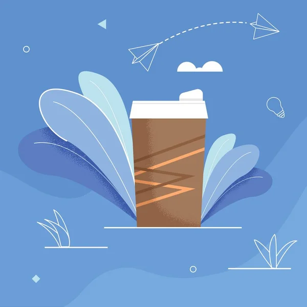 Illustration plate verre café sur fond bleu — Image vectorielle