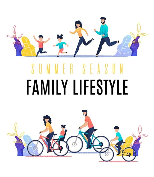 Szórólap írásbeli nyári szezon családi életmód. — Stock Vector