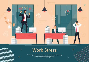 Office Work Düz Vektör Poster Şablonu Üzerinde Stres