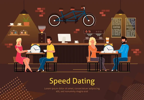 Prędkość randki w restauracji płaskie wektor plakat — Wektor stockowy