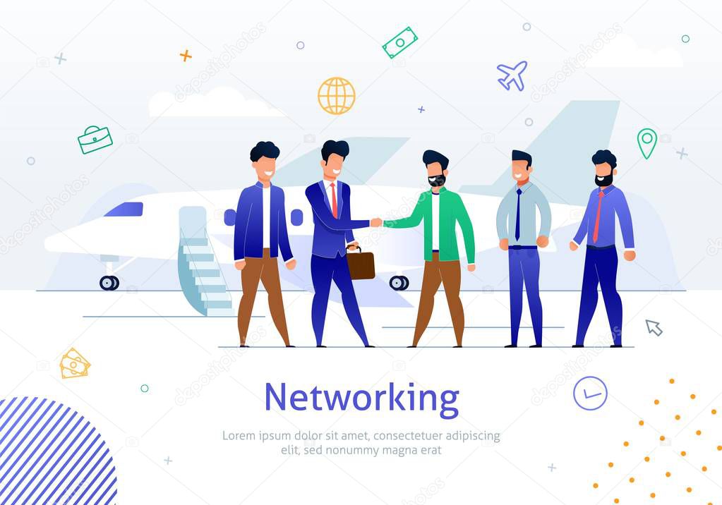Networking with Foreign Partner Flat Vector Poster