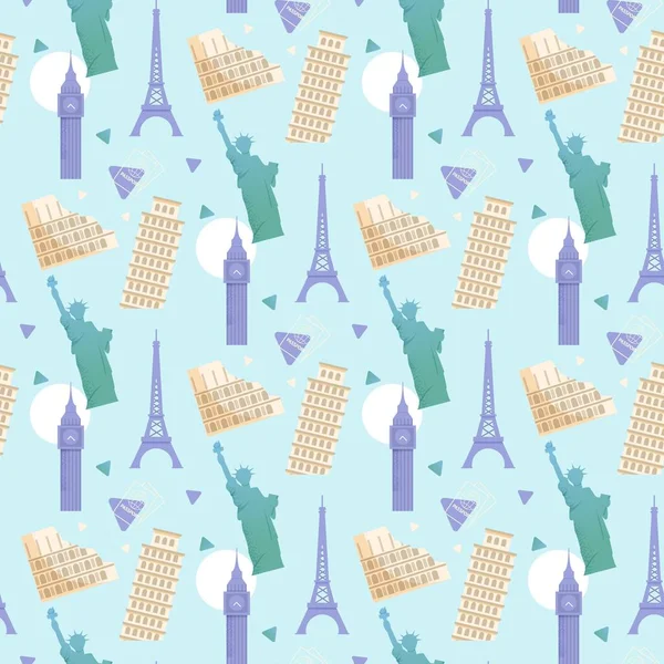Seamless Pattern with Famous Touristic Attractions