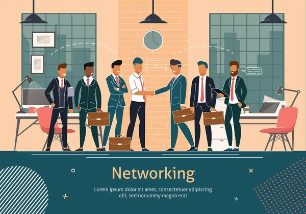 Business Teams Networking Flat Vector Poster.