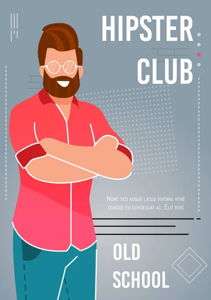 Hipster Club Flat Poster Advertising Old School — Stock Vector