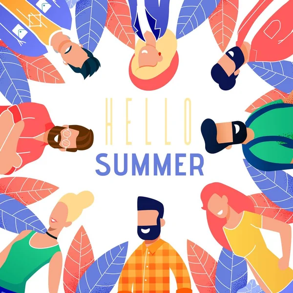 Heller Flyer heißt Hallo Sommer Cartoon. — Stockvektor
