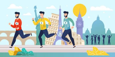 Dünya Maratonu Koşu Yarışması Düz Karikatür