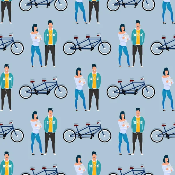 İş Arkadaşları ve Tandem Bisiklet Dikişsiz Desen — Stok Vektör