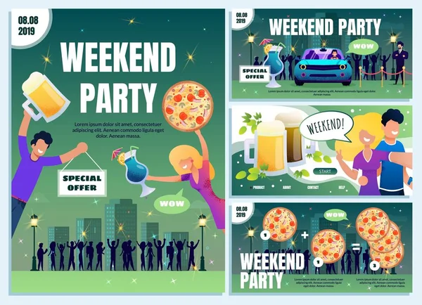 Bar weekend party oferta płaski Vector banery reklamowe zestaw — Wektor stockowy