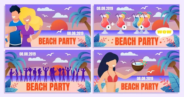 Set de folletos publicitarios de vectores planos Beach Party — Vector de stock