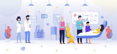 Hastanede Aile, yenidoğan bebek kız, daire vektör