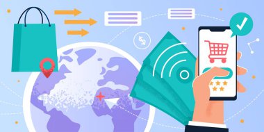 Cep telefonu düz vektör kavramı ile online alışveriş