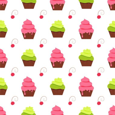 Vektör Illustration cupcakes ve kiraz deseni. 