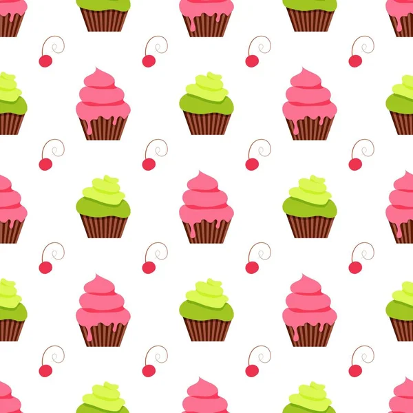 Vektör Illustration cupcakes ve kiraz deseni. 