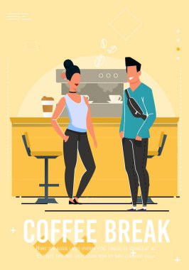 Kahve molası at Cafe poster karikatür ınsanlarla