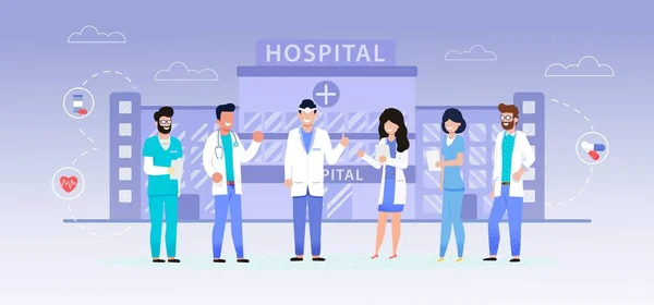 Sitio Web, Landing Page Hospital, Médicos y Enfermeras — Archivo Imágenes Vectoriales