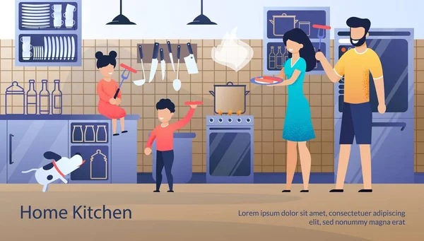 Οικογενειακή οικιακή κουζίνα — Διανυσματικό Αρχείο