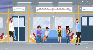 Vagon Düz Vektör Konseptinde Metro Yolcuları