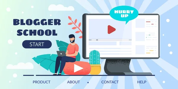 Página de desembarque de escola de blogueiro online para E-Learning — Vetor de Stock
