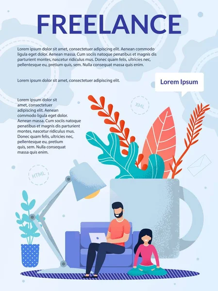 Freelance job, op afstand werken bij Home Office brochure — Stockvector