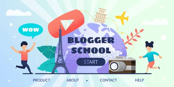 Blogger Escola Landing Page Oferta Tutorial Online — Vetor de Stock