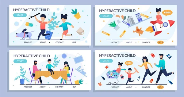 Juego de diseño plano infantil hiperactivo para Landing Page — Vector de stock