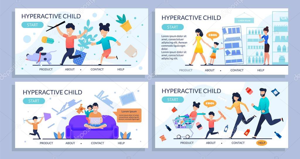 Hyperactive Children Flat Design Landing Page Set