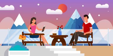 Erkek ve Kadın Açık Hava Cafe Romantik Tarih