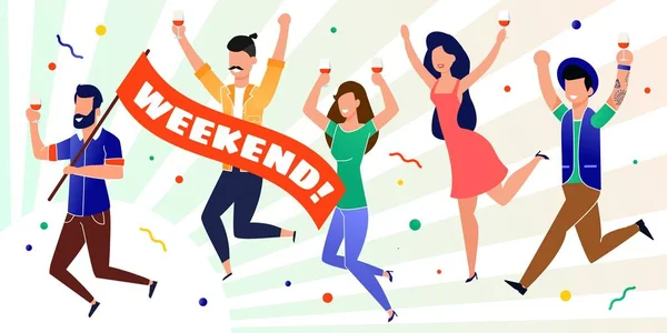 Colegas de escritório feliz celebrando fim de semana de início —  Vetores de Stock