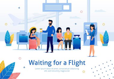 Havaalanı Flat Vector Banner'da Uçuş Bekleniyor
