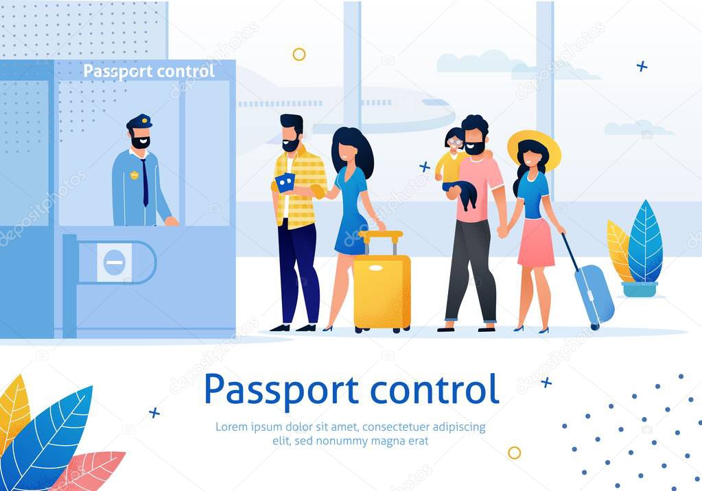 Airport Passport Control Flat Vector Ad Banner