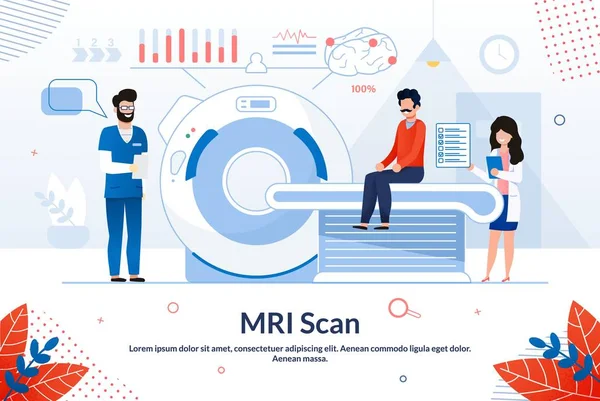 Heldere poster inscriptie MRI scan cartoon plat. — Stockvector