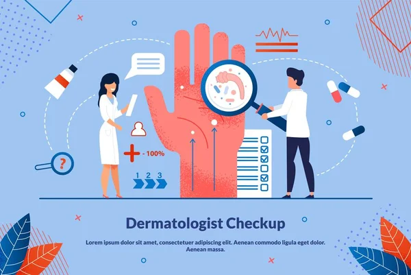 Bright flyer is geschreven dermatoloog Checkup. — Stockvector